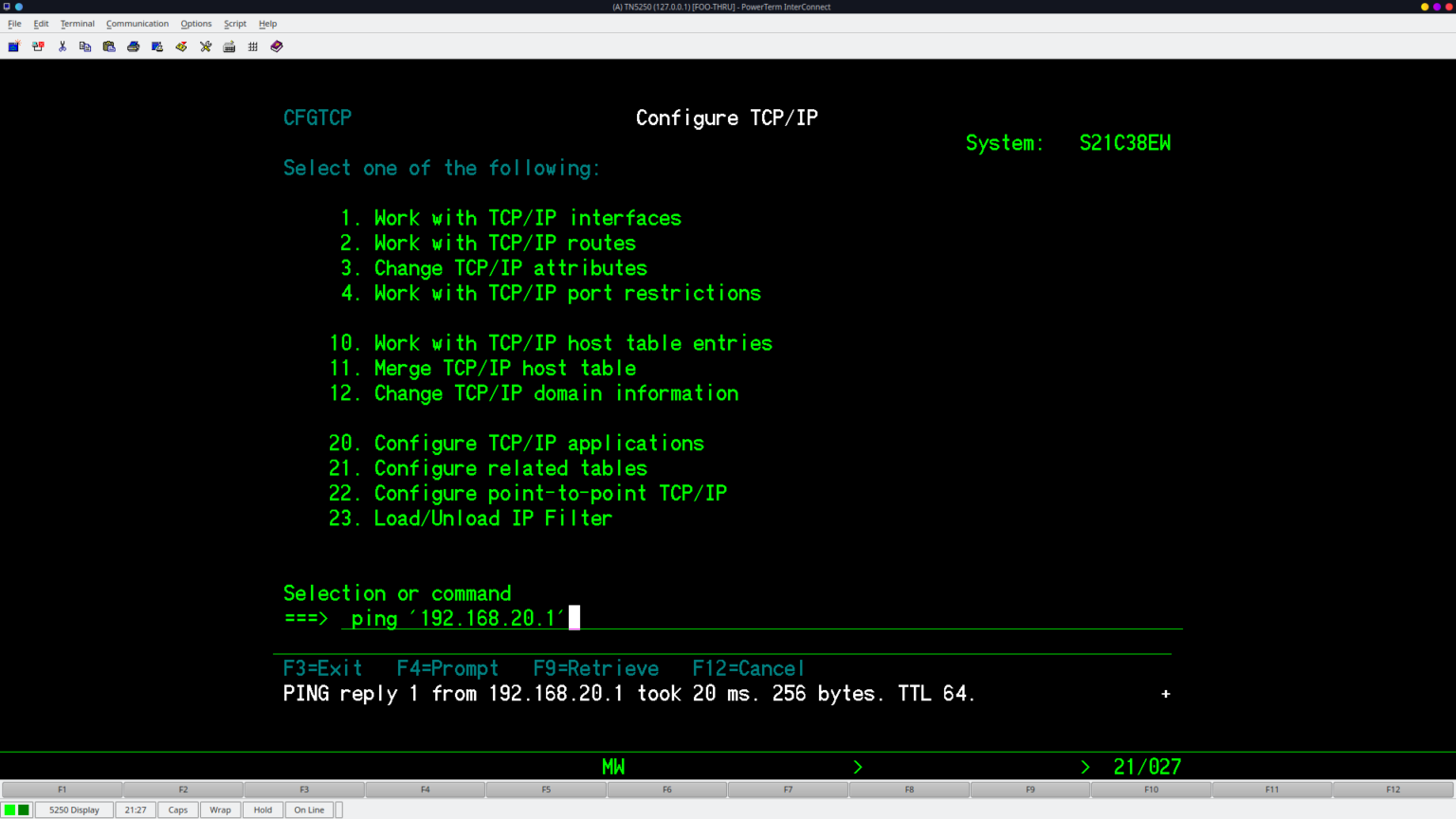 as400 remote command need open ip port number